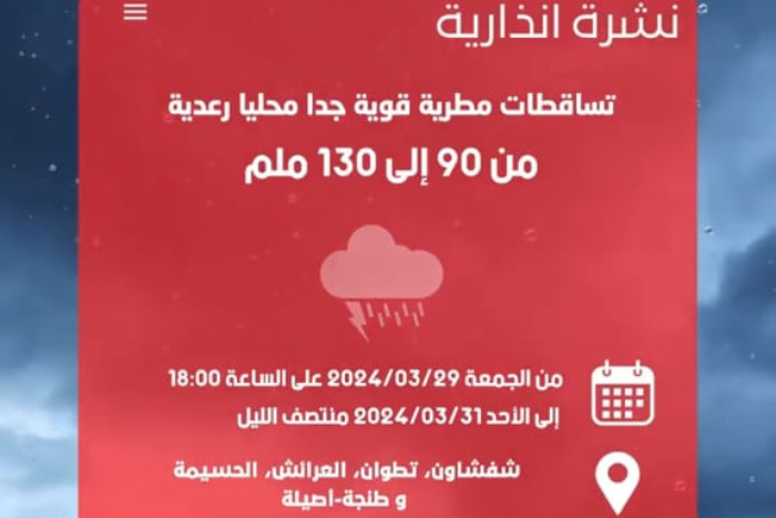 المديرية العامة للأرصاد الجوية تصدر نشرة إنذارية